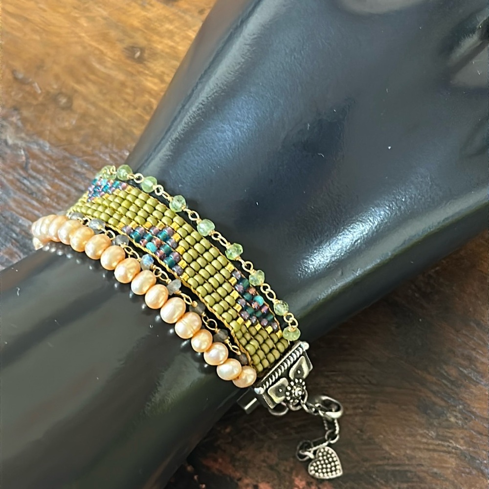 Adonnah Langer “Chili Rose” hand woven 4 strand beaded bracelet. New in box